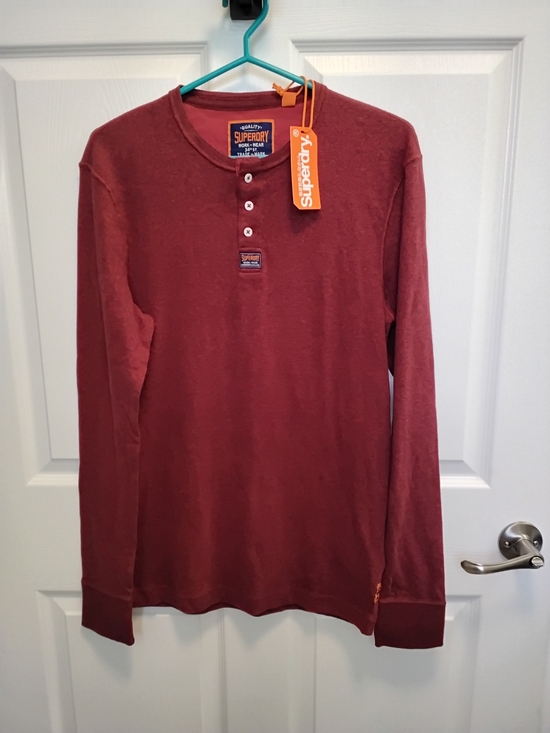 Superdry Other - Superdry Men’s Heritage Grandad Long-Sleeve Henley Shirt -Finn Red Grit Size L